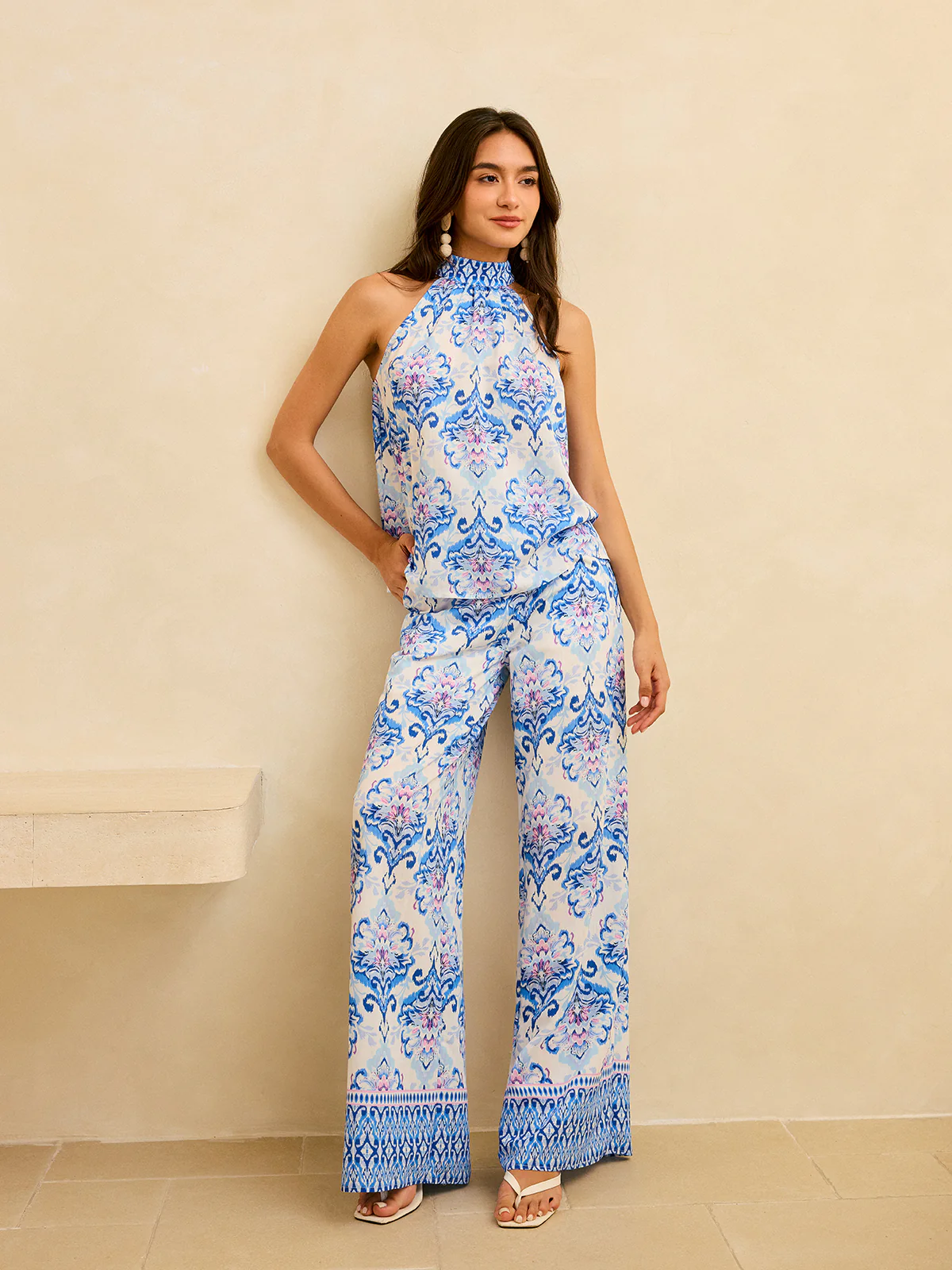 High-Waisted Floral Wide-Leg Pants With Pockets - Takermore