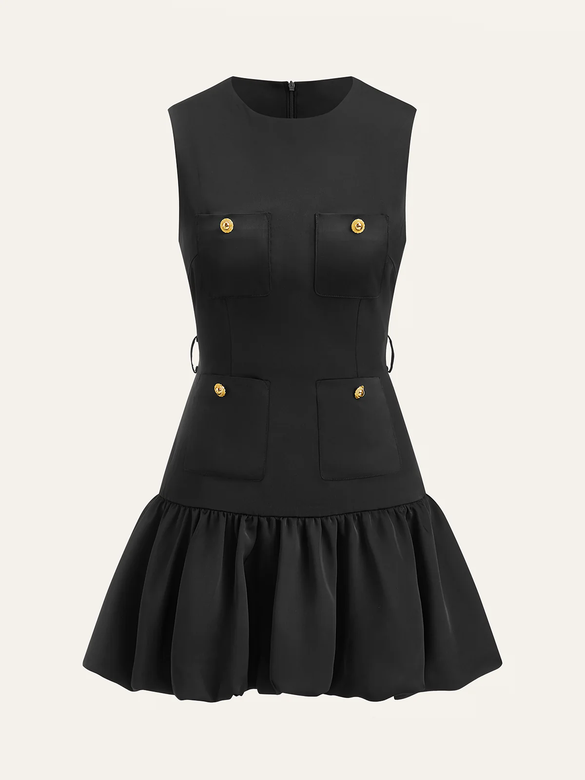 Ruffled Hem Metal Button Mini Dress Without Belt - Takermore