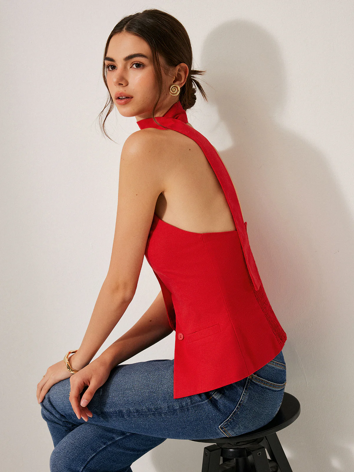 Cotton & Linen Halter Top With Decor Pockets - Takermore