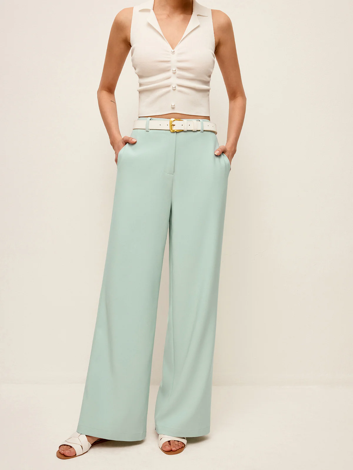 Mid-Waist Wide-Leg Pants Without Belt - Takermore