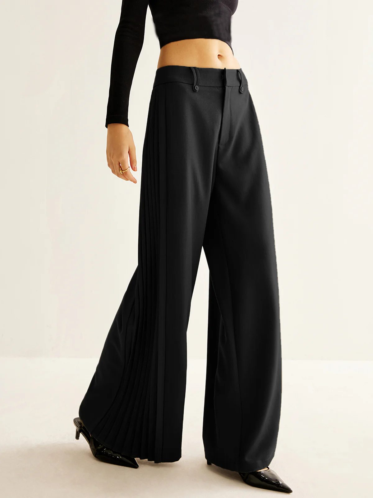 Side Pleated Wide-Leg Pants - Takermore
