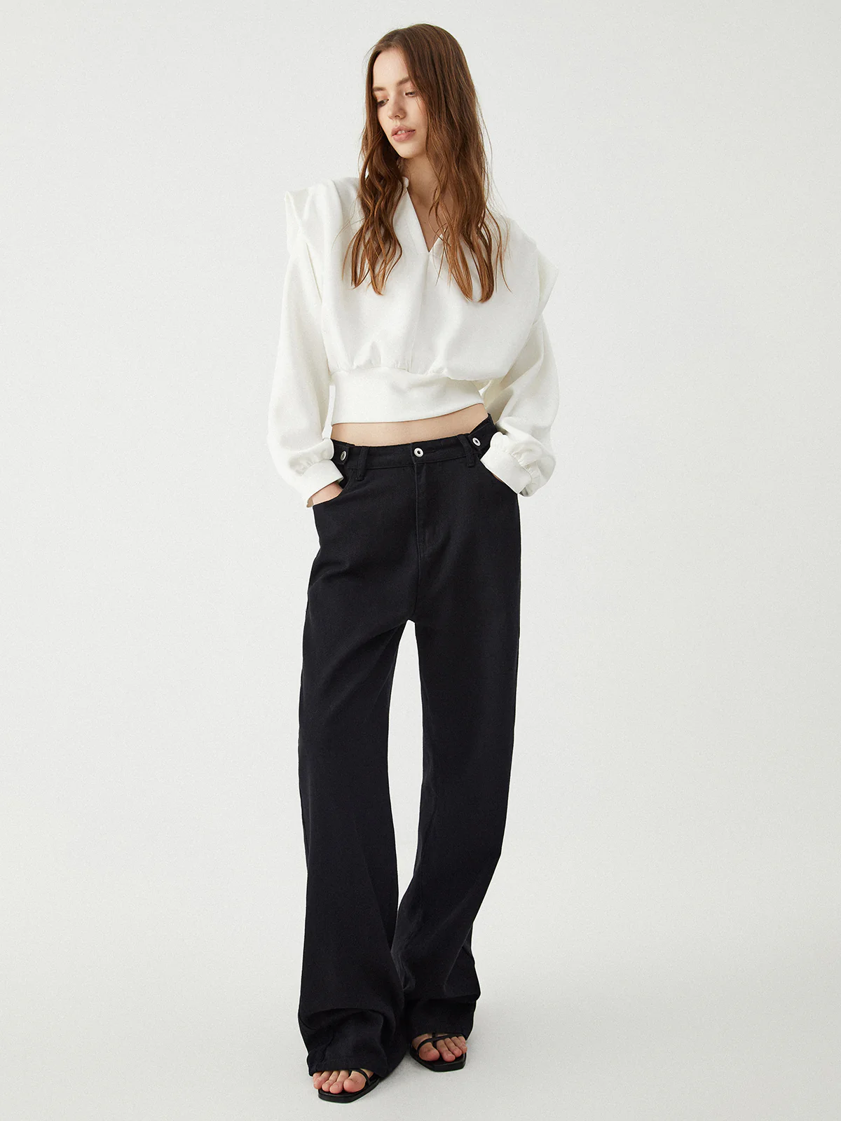 Oversized Solid Long Sleeve Blouse - Takermore