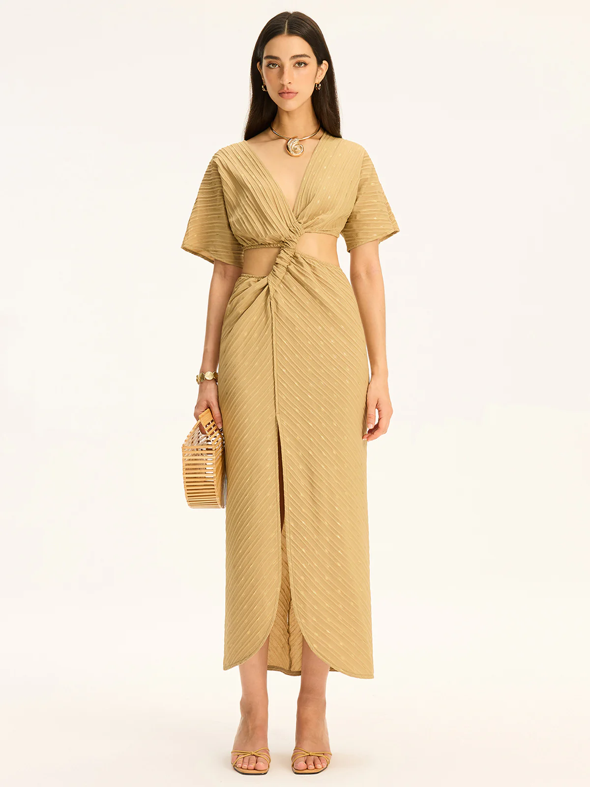 Cut-Out Twist Slit Maxi Dress - Takermore