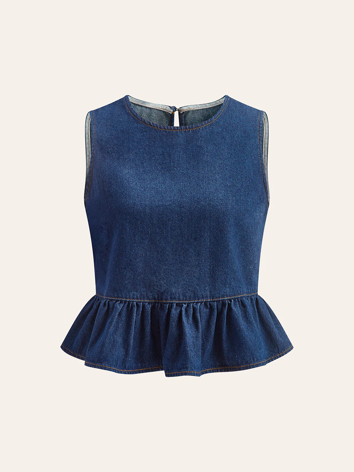 Cotton Denim Peplum Top - Takermore