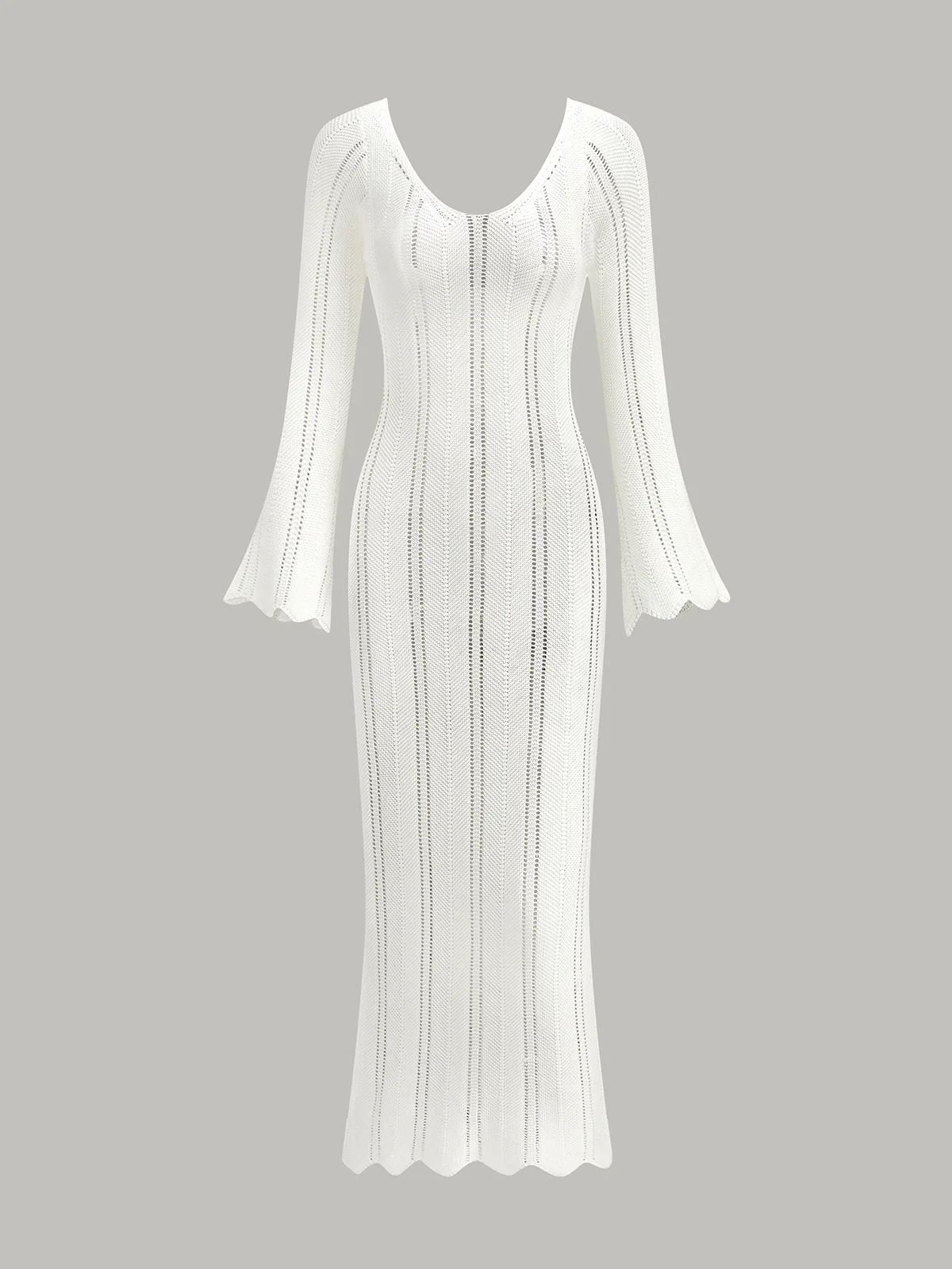 Hollow Ruffle Slim Maxi Sweater Dress - Takermore