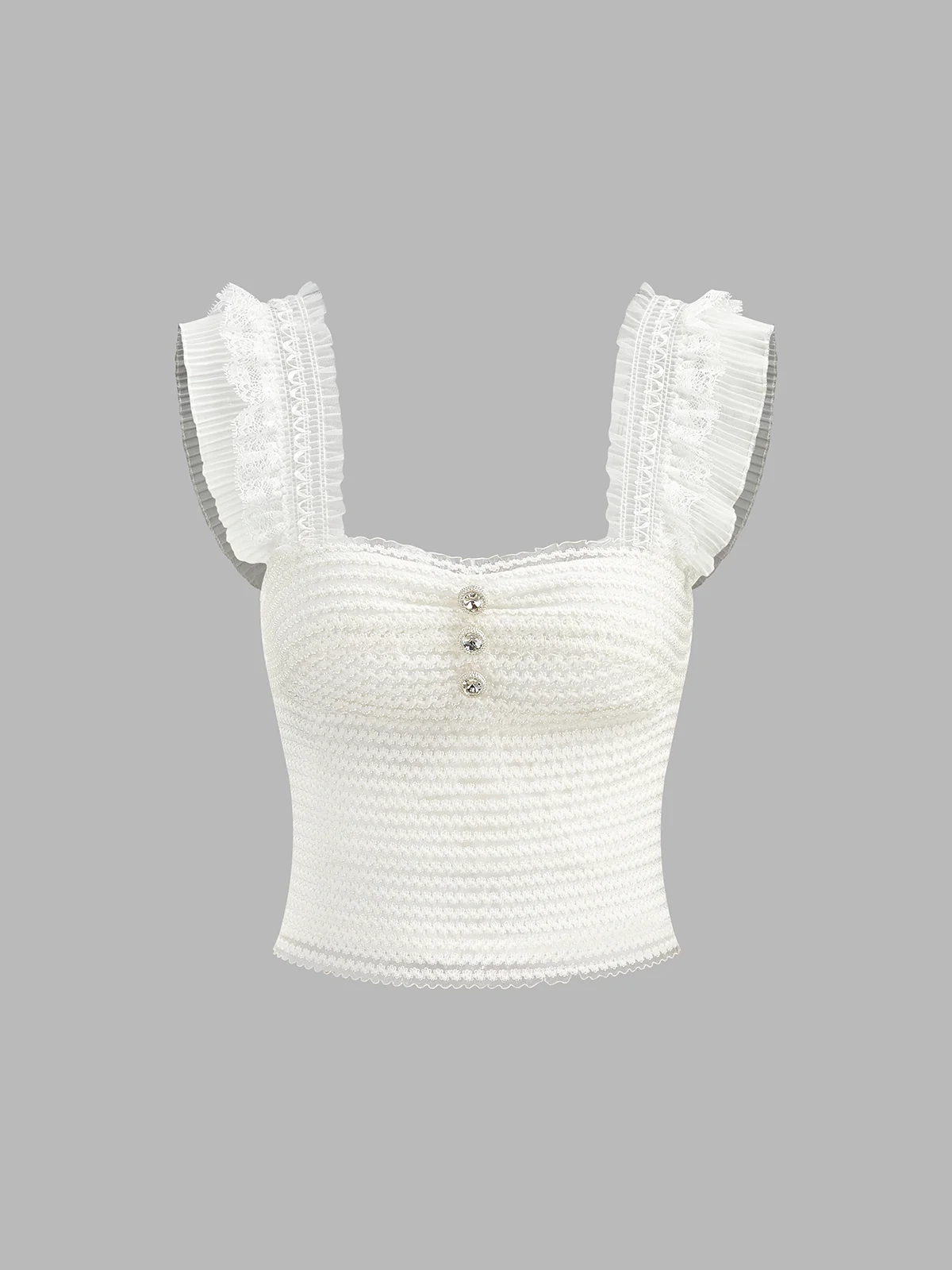 Ruffled Strap Buttoned Smocked Top - Takermore