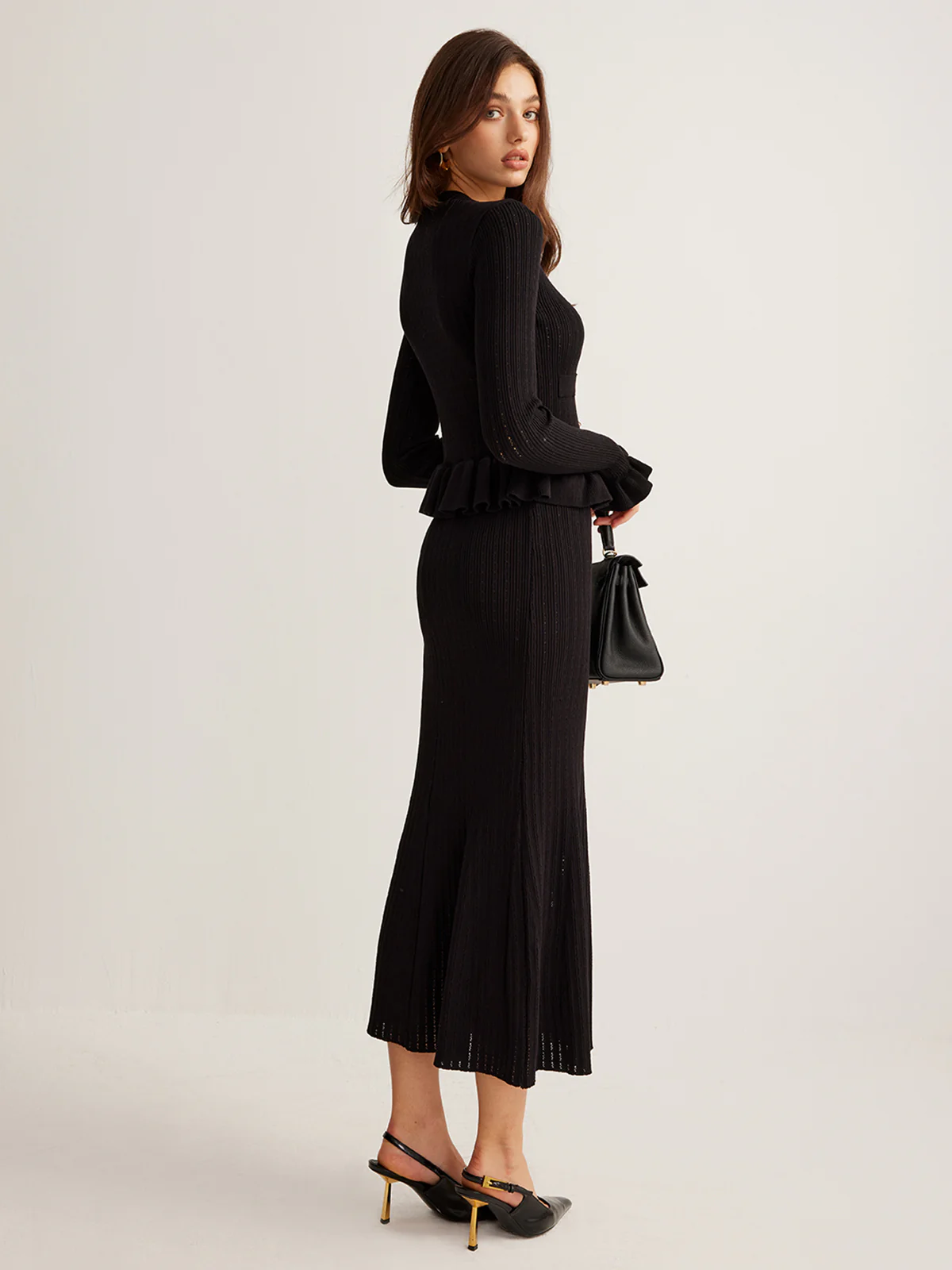 Ruffle Slim Sweater Dress - Takermore