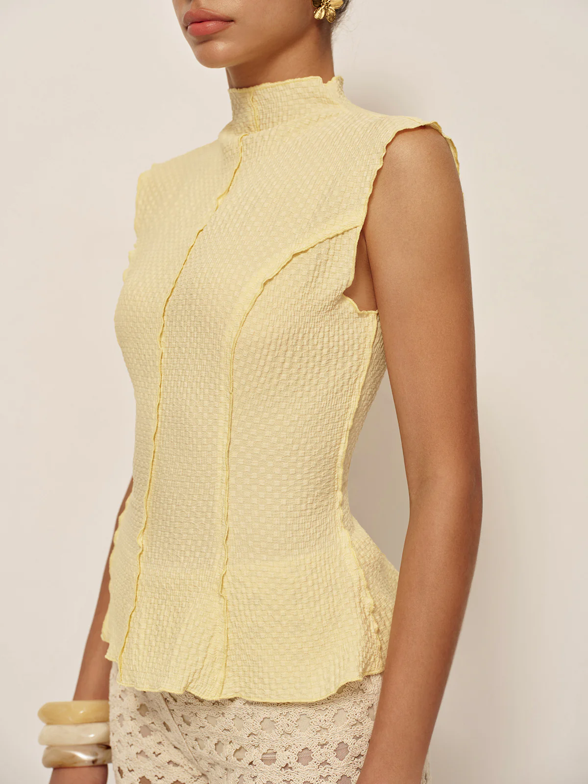 Semi-Sheer Textured Peplum Top - Takermore