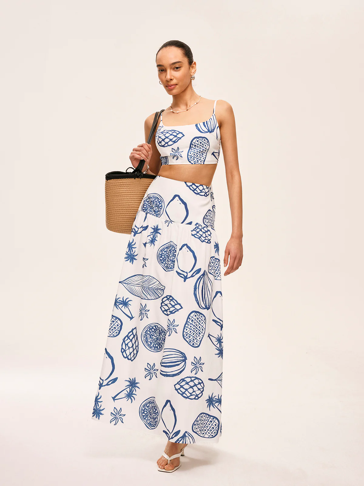 Printed Crop Top With Skirt Set - Takermore
