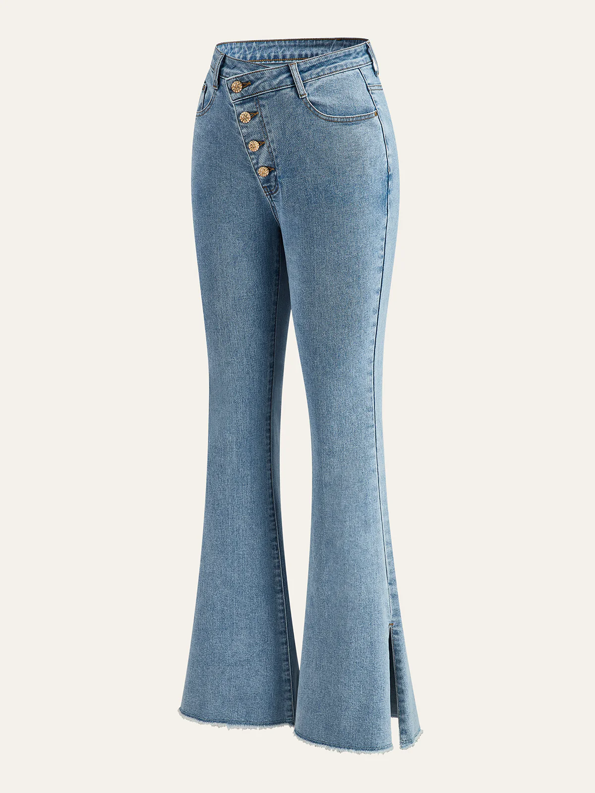 Mid-Waisted Button-fly Flared Jeans - Takermore