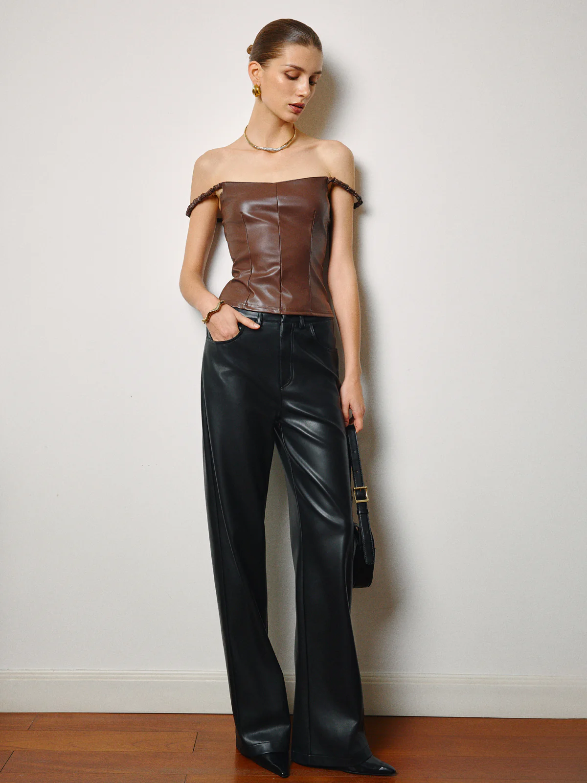 Faux Leather Skinny Cami Top - Takermore