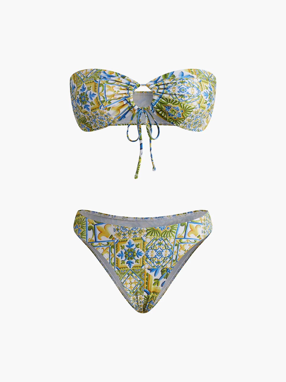 Strapless Print Knotted Bikini Set - Takermore