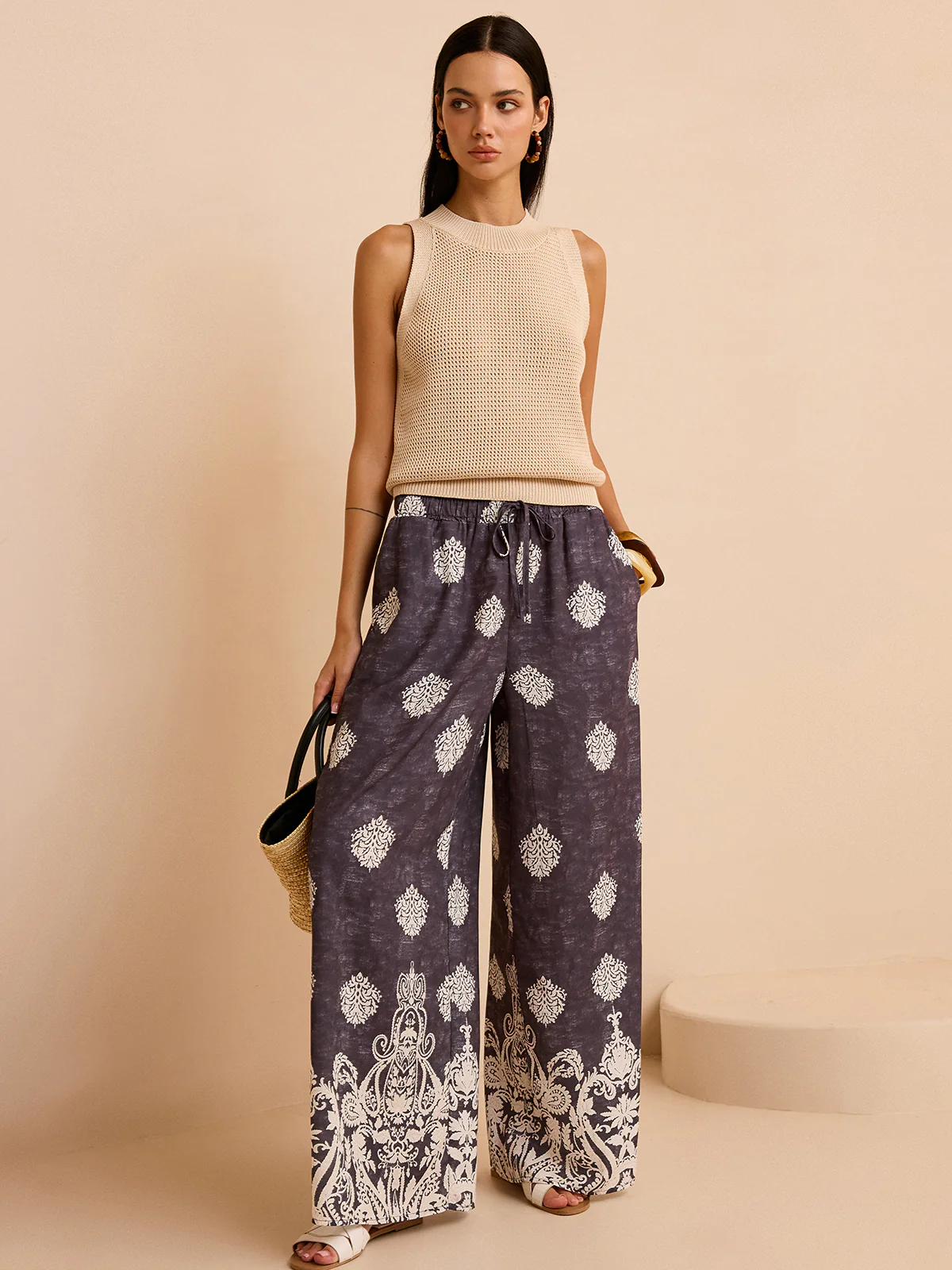 Printed Wide-Leg Pants - Takermore