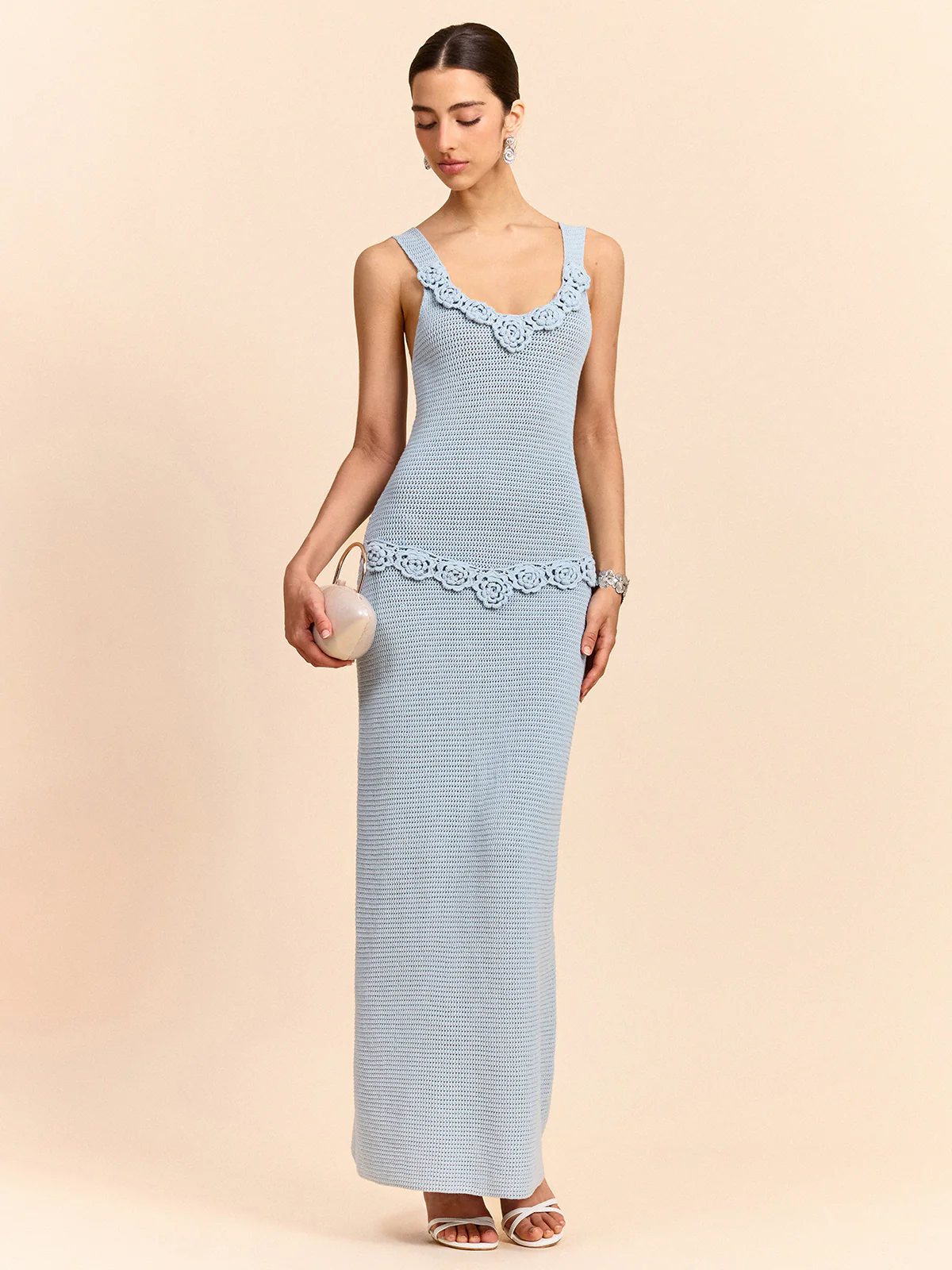 Crochet Embellished Sleeveless Maxi Dress - Takermore
