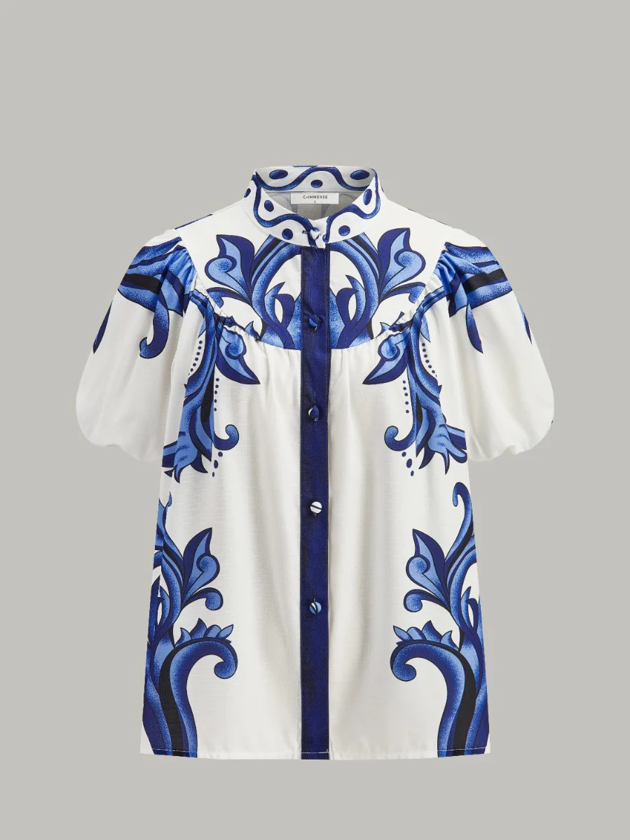 Floral Print Puff Sleeve Skirt Set With Pockets - Takermore