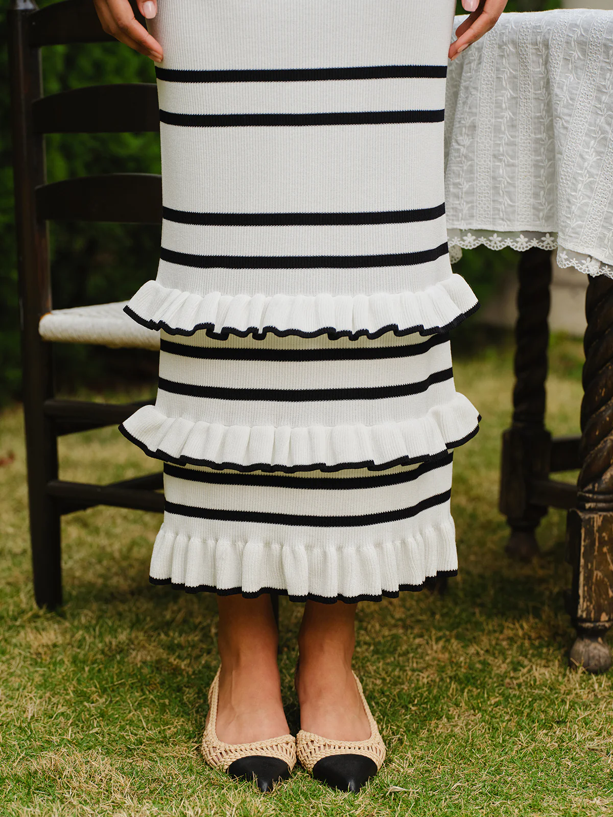 Striped Ruffled Sweater Dress - Takermore