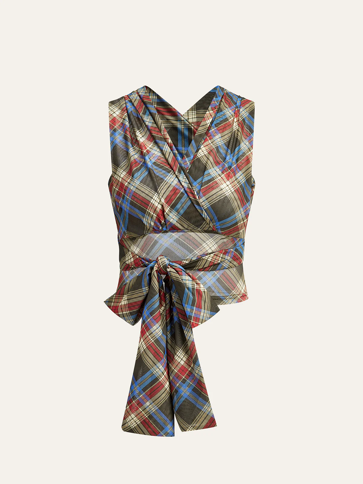 Plaid Knotted Tie-Back Top - Takermore