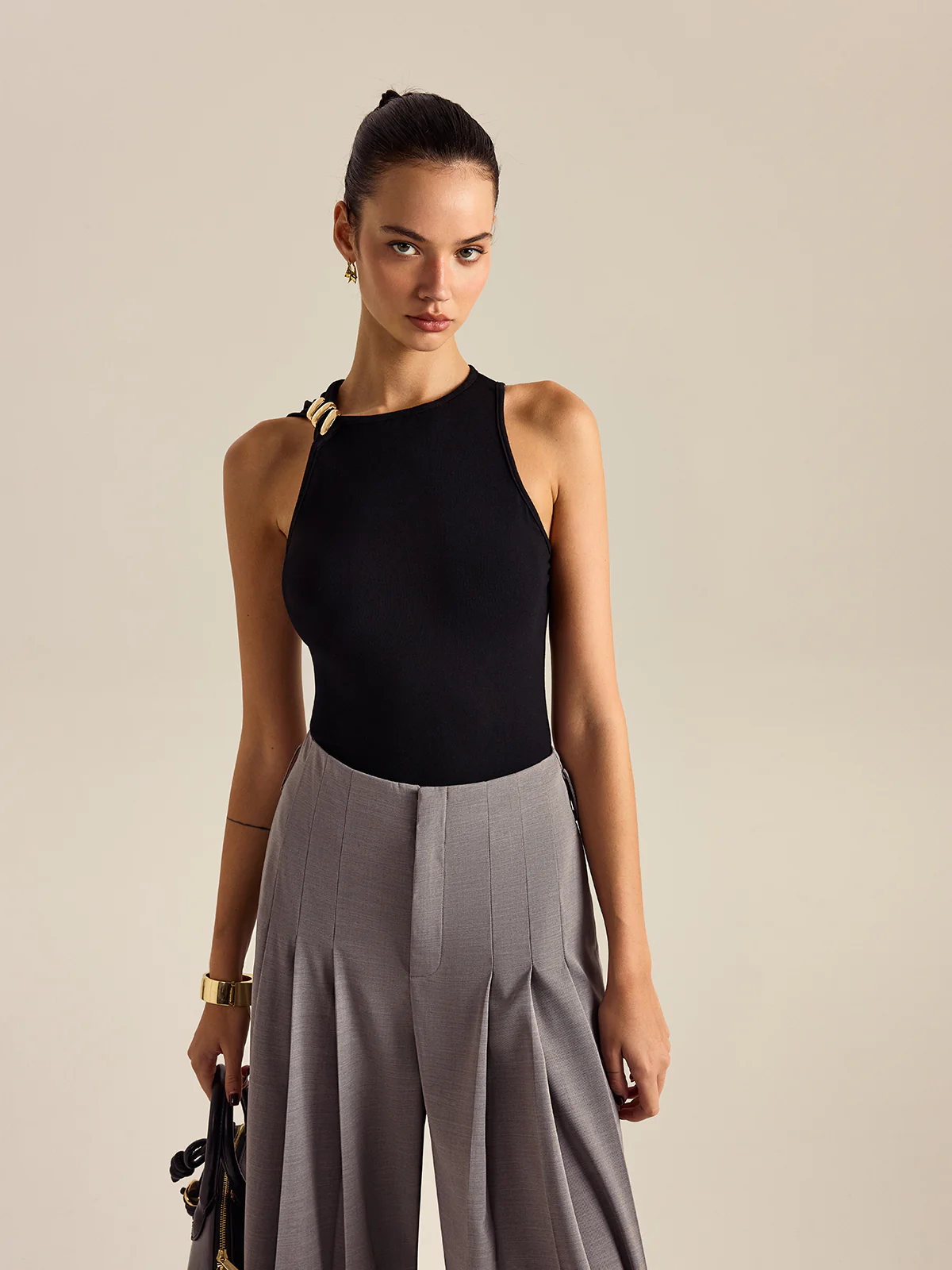 Metal Decor Sleeveless Top - Takermore