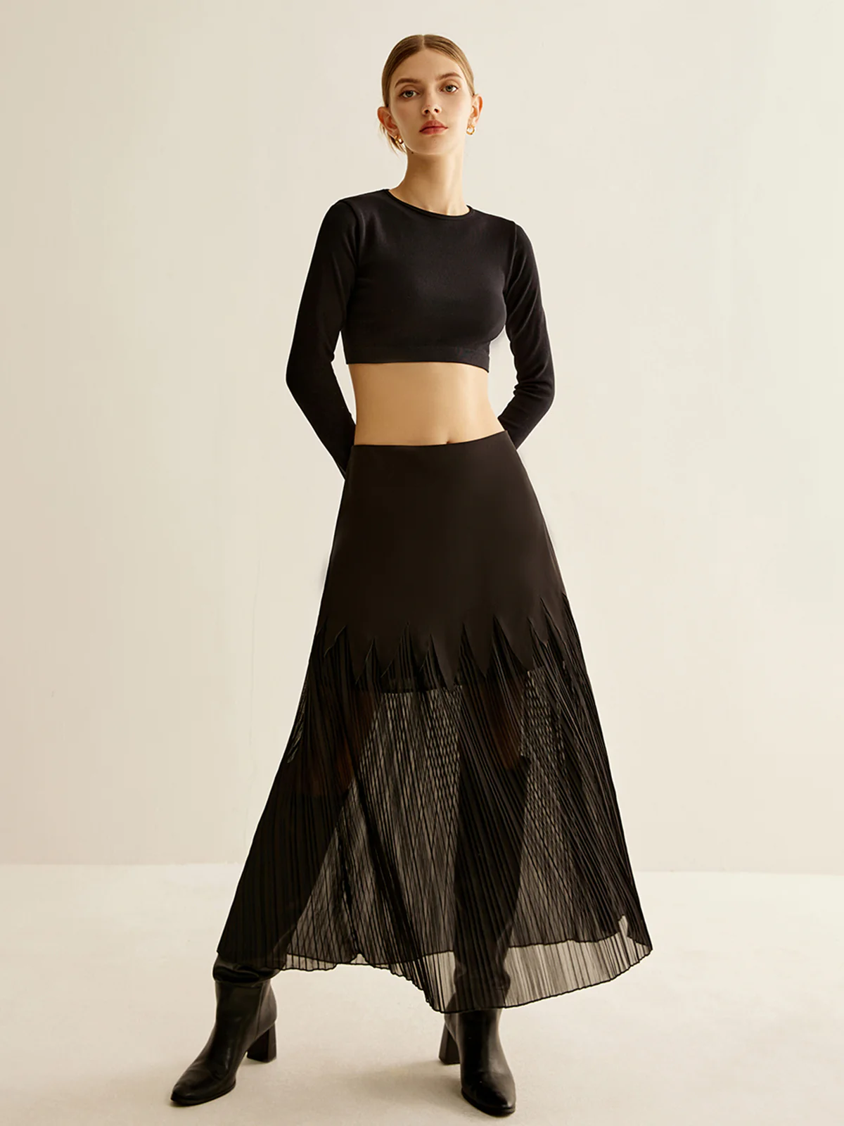 Panel Sheer Zipper Midi Skirt - Takermore