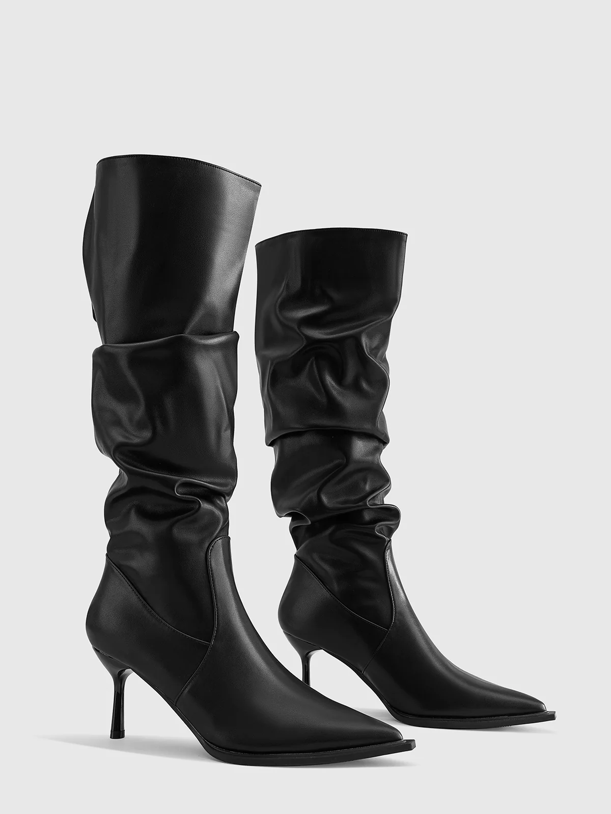 High Heel Ruched Knee-High Boots - Takermore