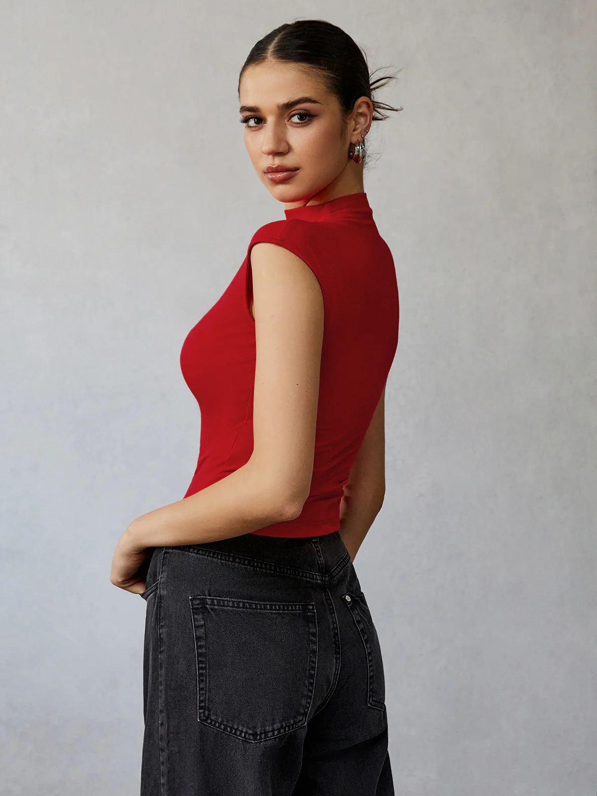 Mock Neck Cap Sleeve T-Shirt - Takermore