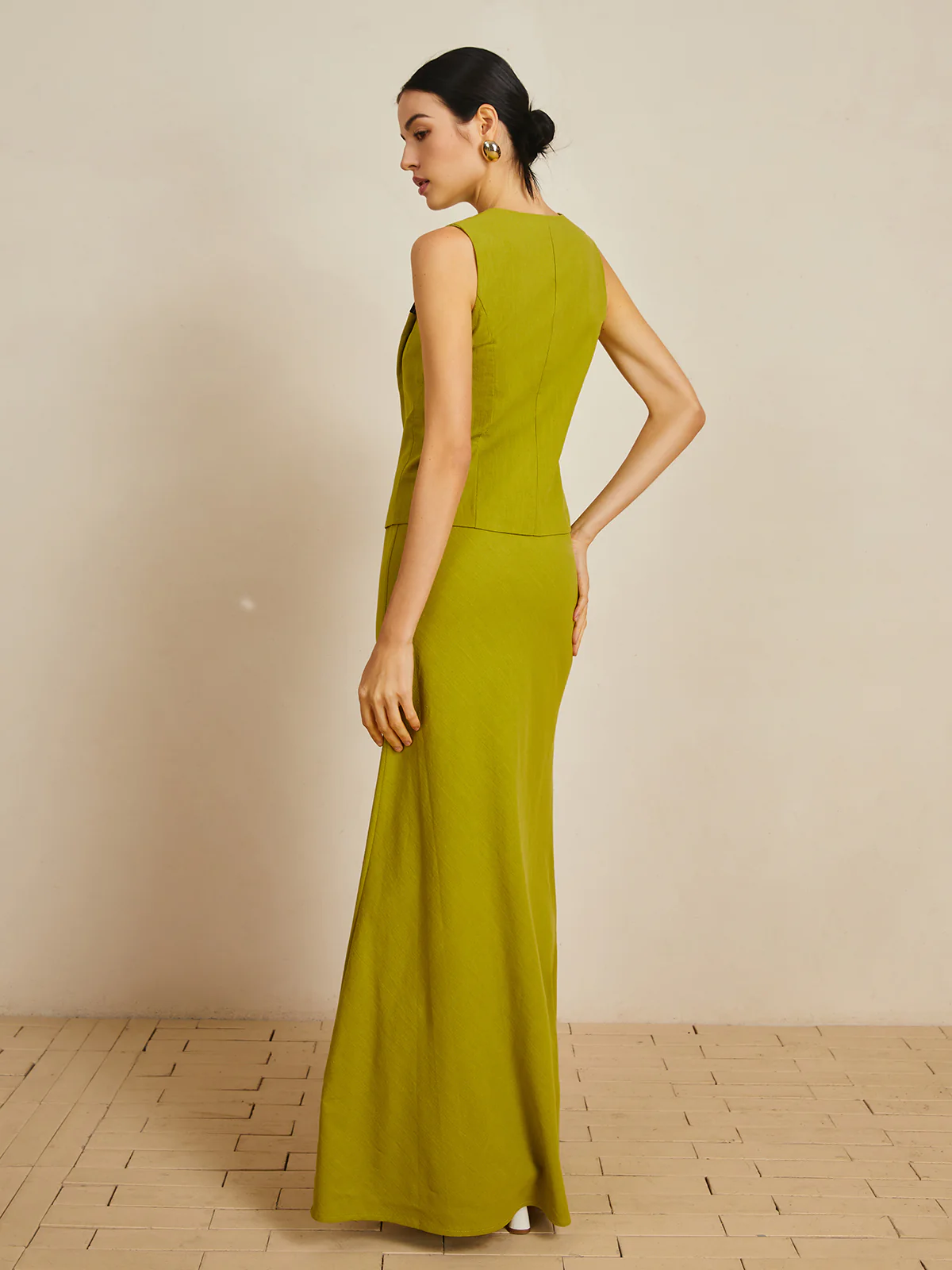 Cotton V-Neck Tie Front Skirt Set - Takermore