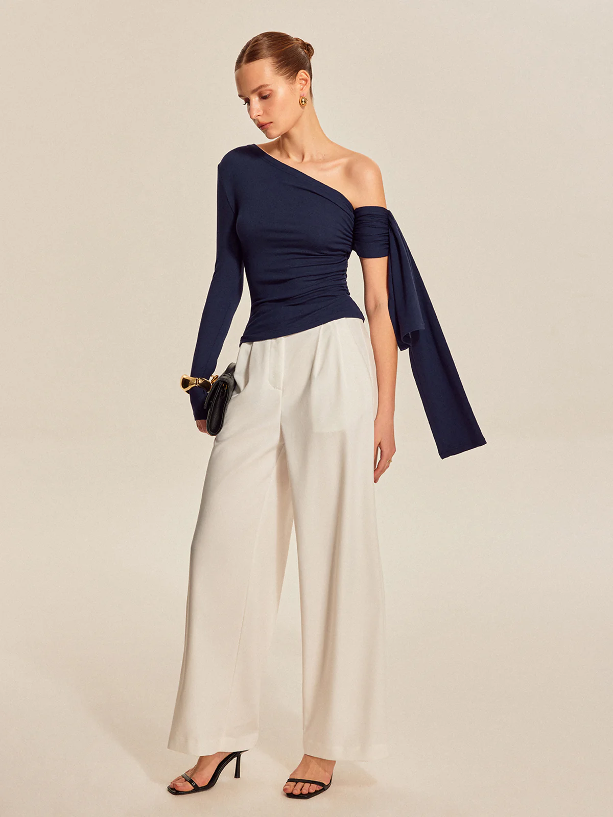 Asymmetrical Draped Sleeve Top - Takermore