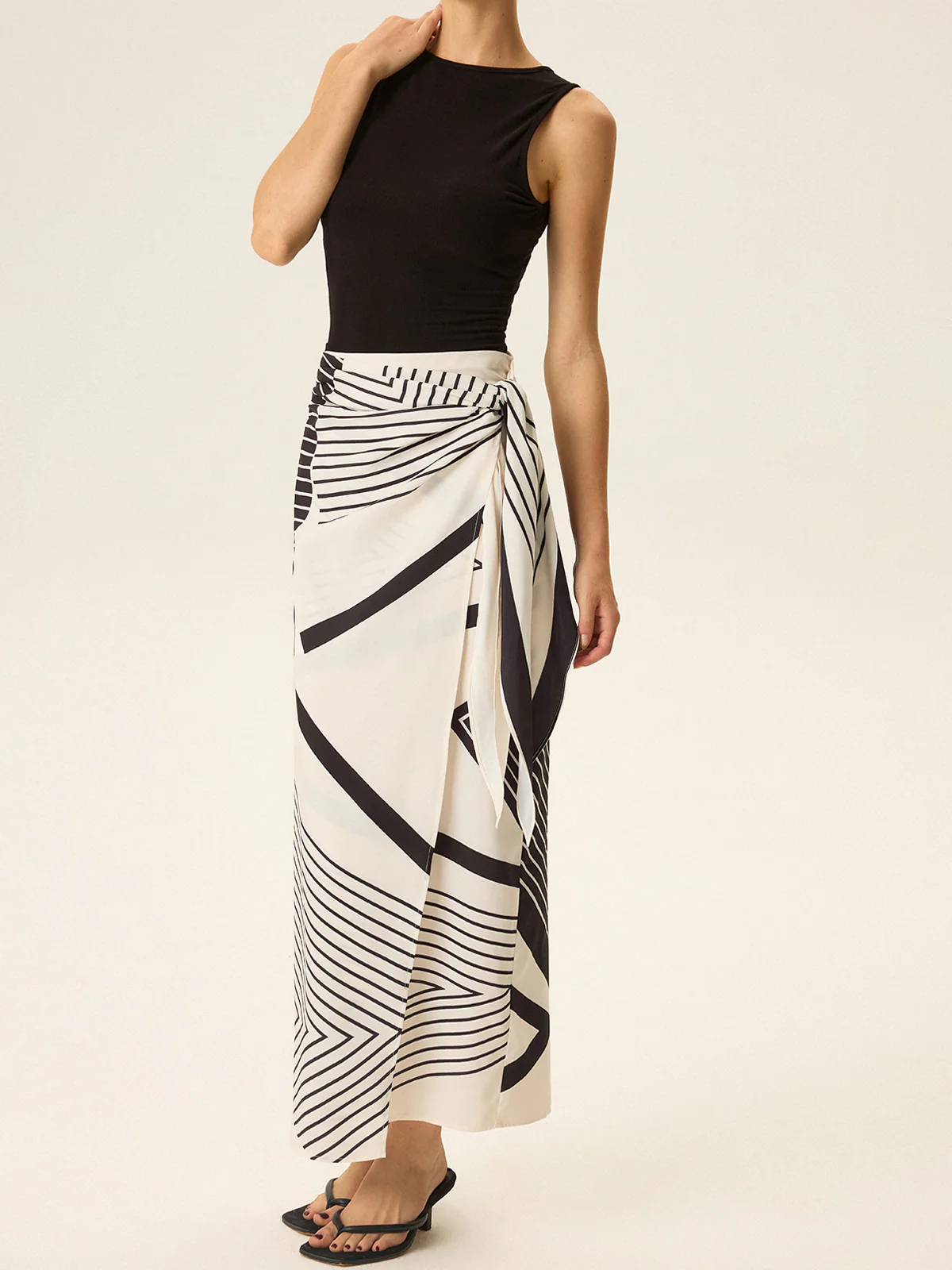 Sleeveless Top and Print Wrap Skirt Set - Takermore