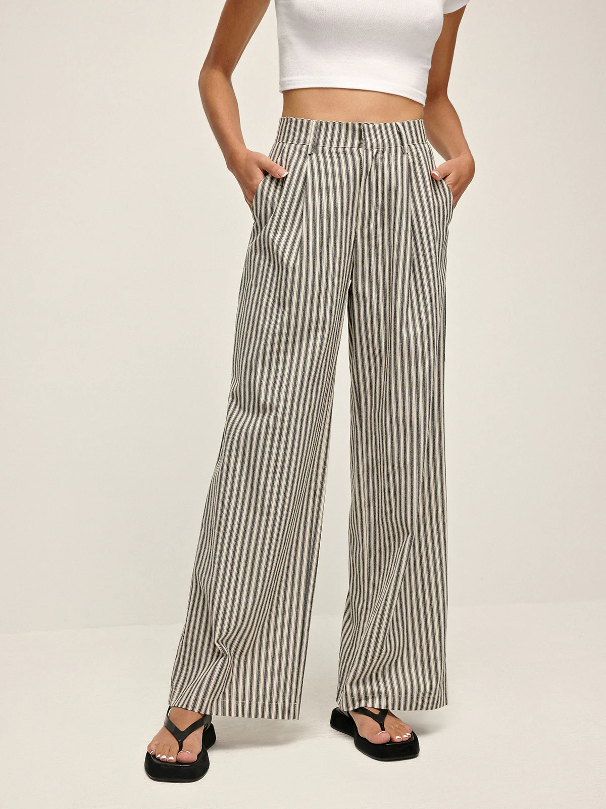 Pinstripe High-Waist Long Pants - Takermore