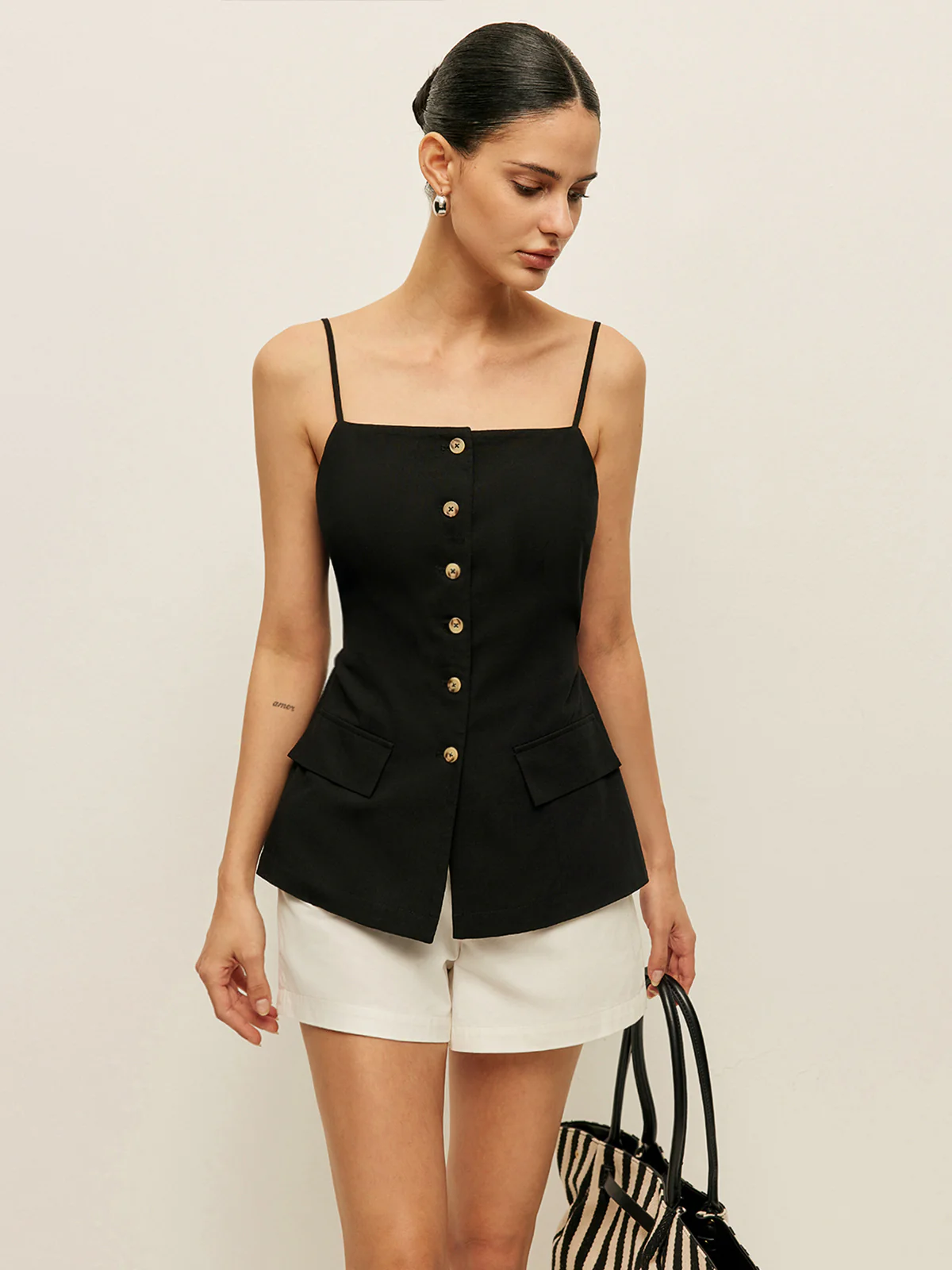 Cotton Button Tie-Back Tank Top - Takermore