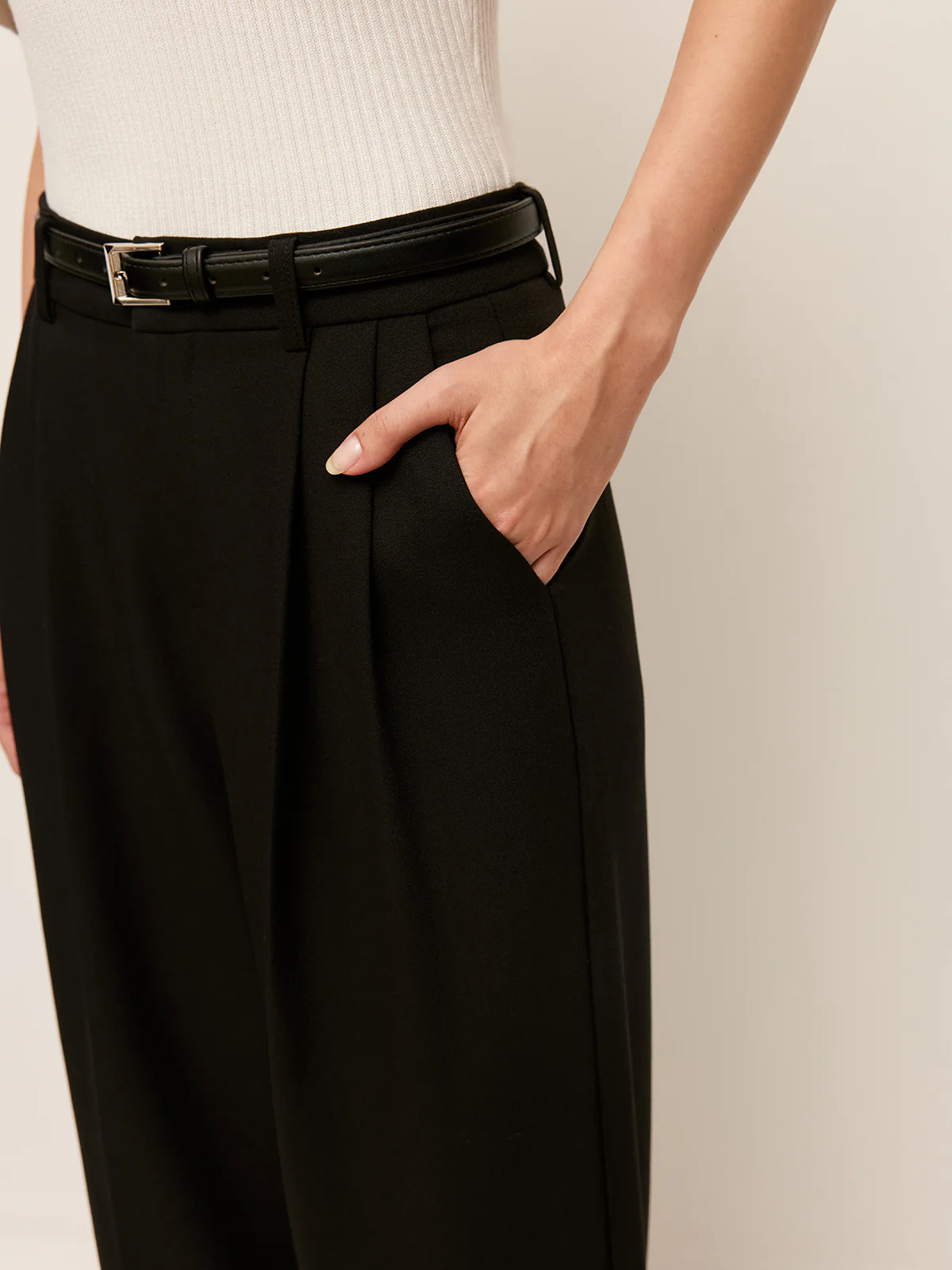 Belted Wide-Leg High-Waist Pants With Pockets - Takermore