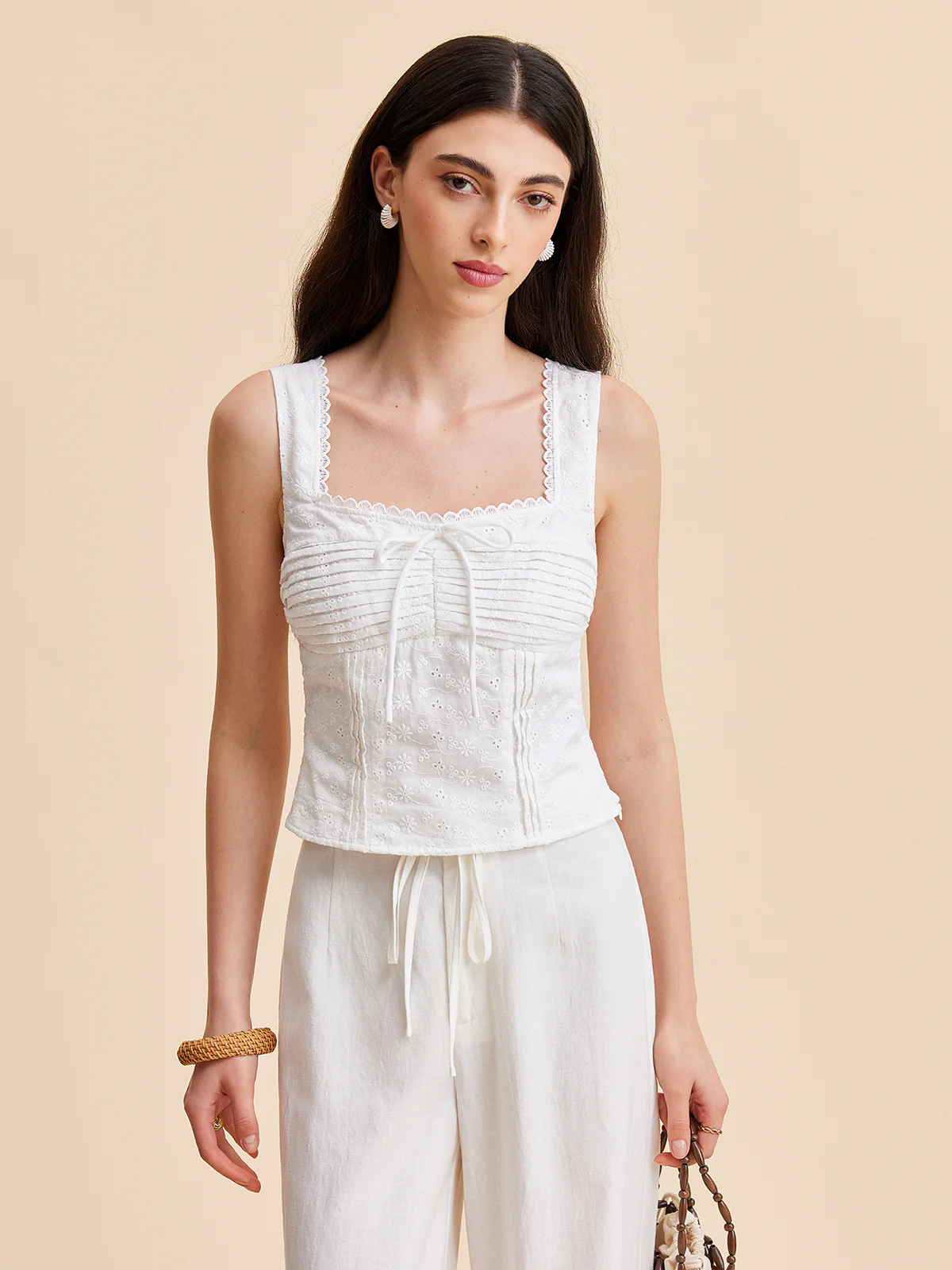 Pleated Cotton Zipper Tank Top - Takermore