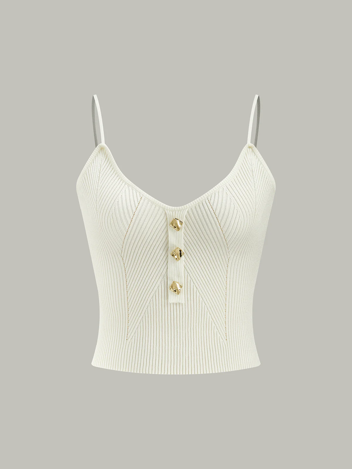 Ribbed Knit Metal Button Cami Top - Takermore