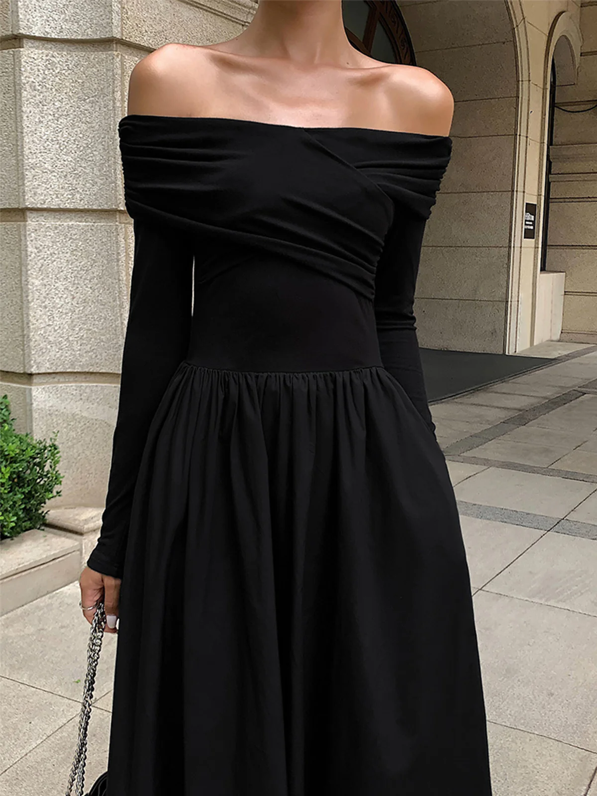 Off Shoulder Criss Cross Long Dress - Takermore