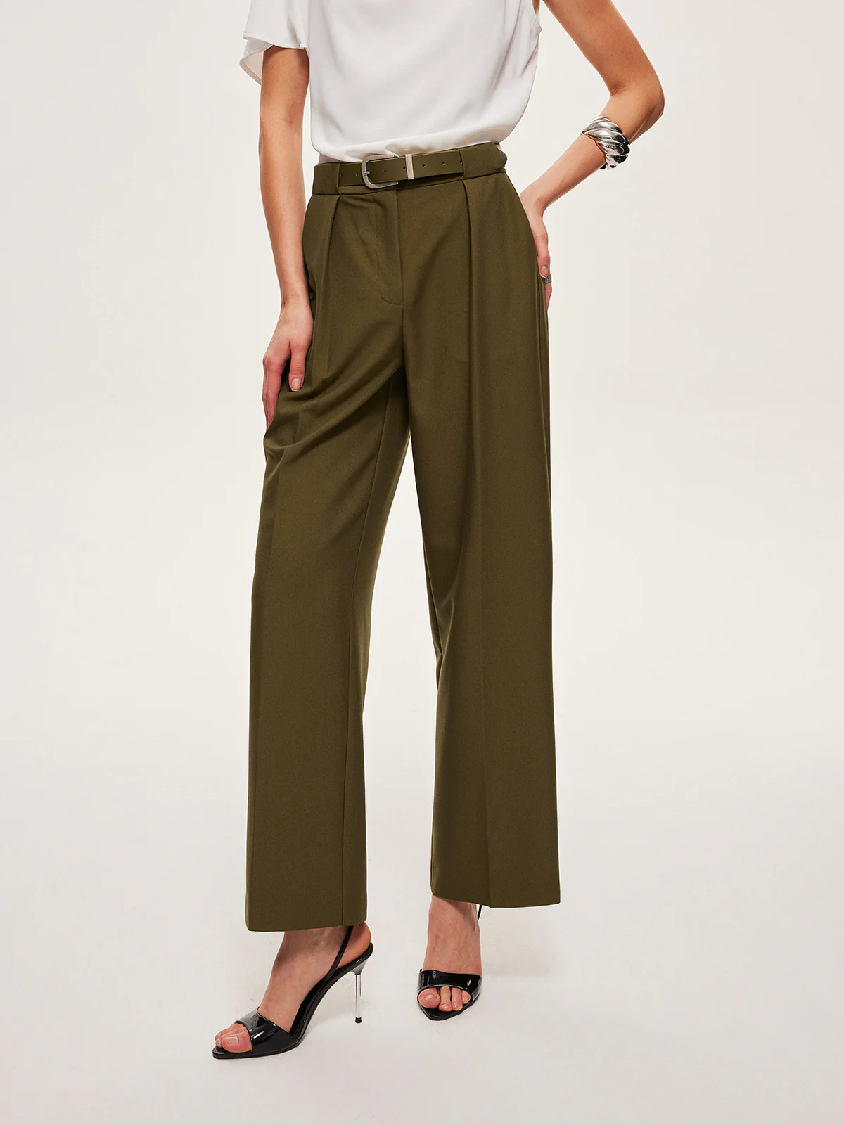 Mid-Waist Belted Straight-Leg Pants - Takermore