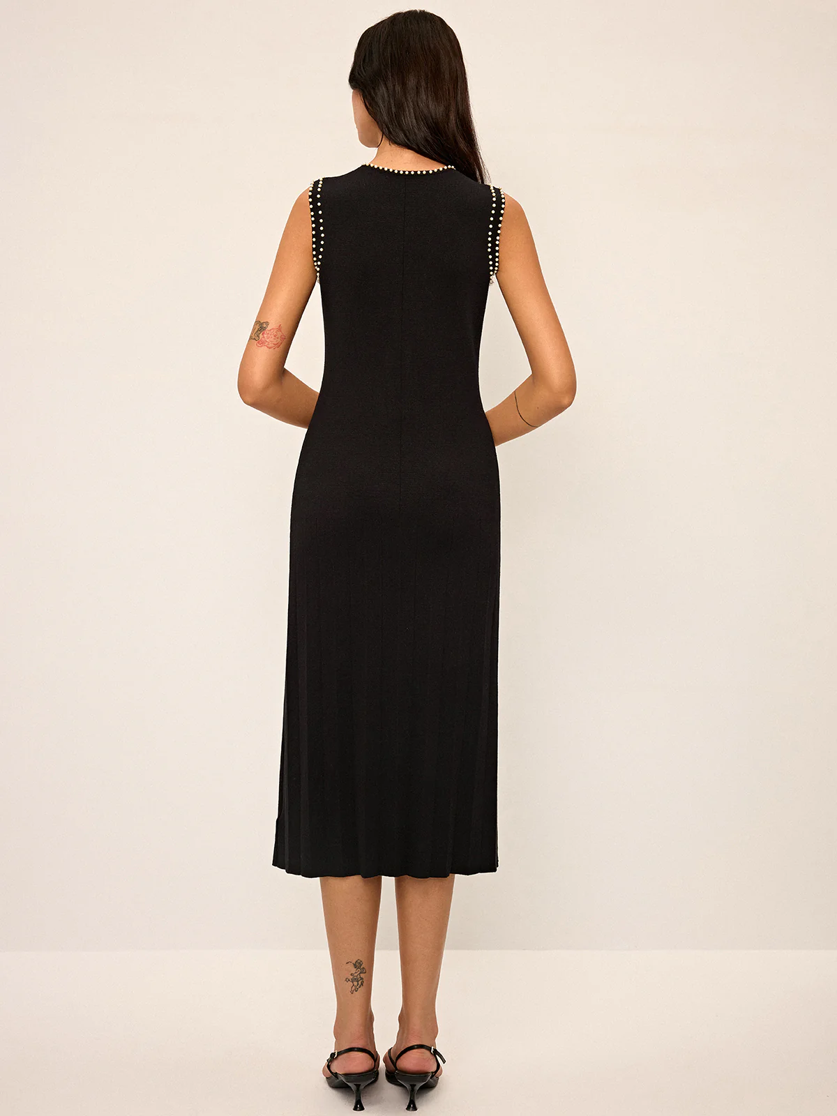 Pearl  Detail Sleeveless Knit Midi Dres - Takermore