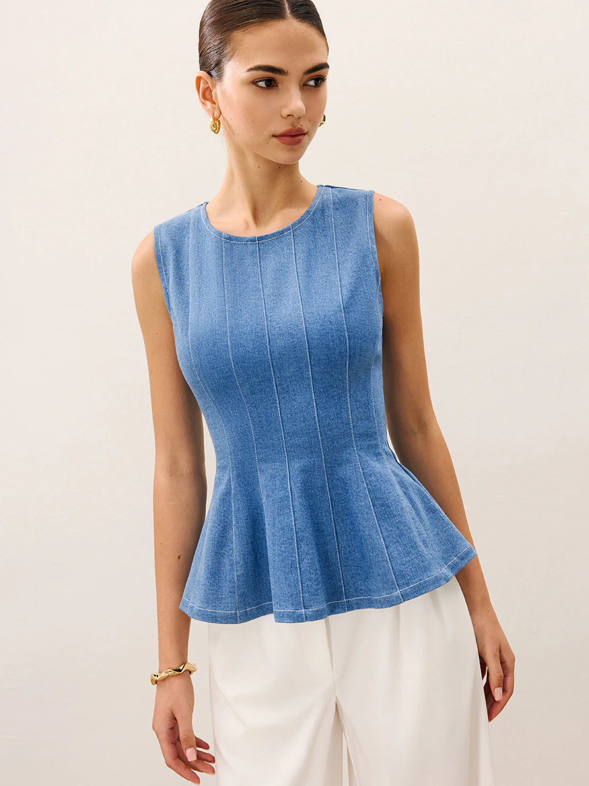 Denim Peplum Top - Takermore