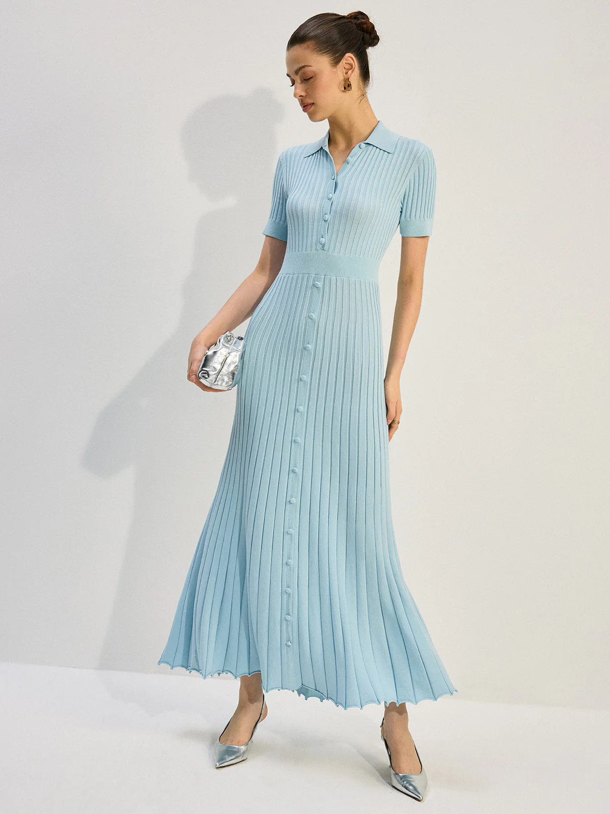 Knit Button-Front Maxi Dress - Takermore