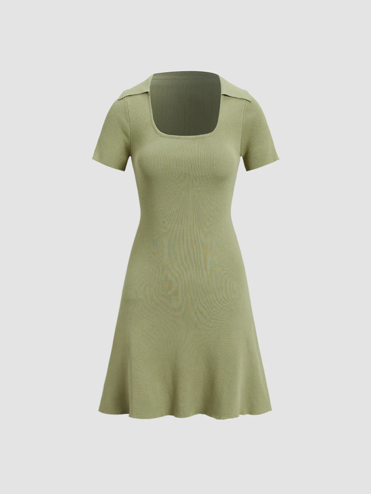 Collared Ribbed Square Neck Short Dress - Takermore