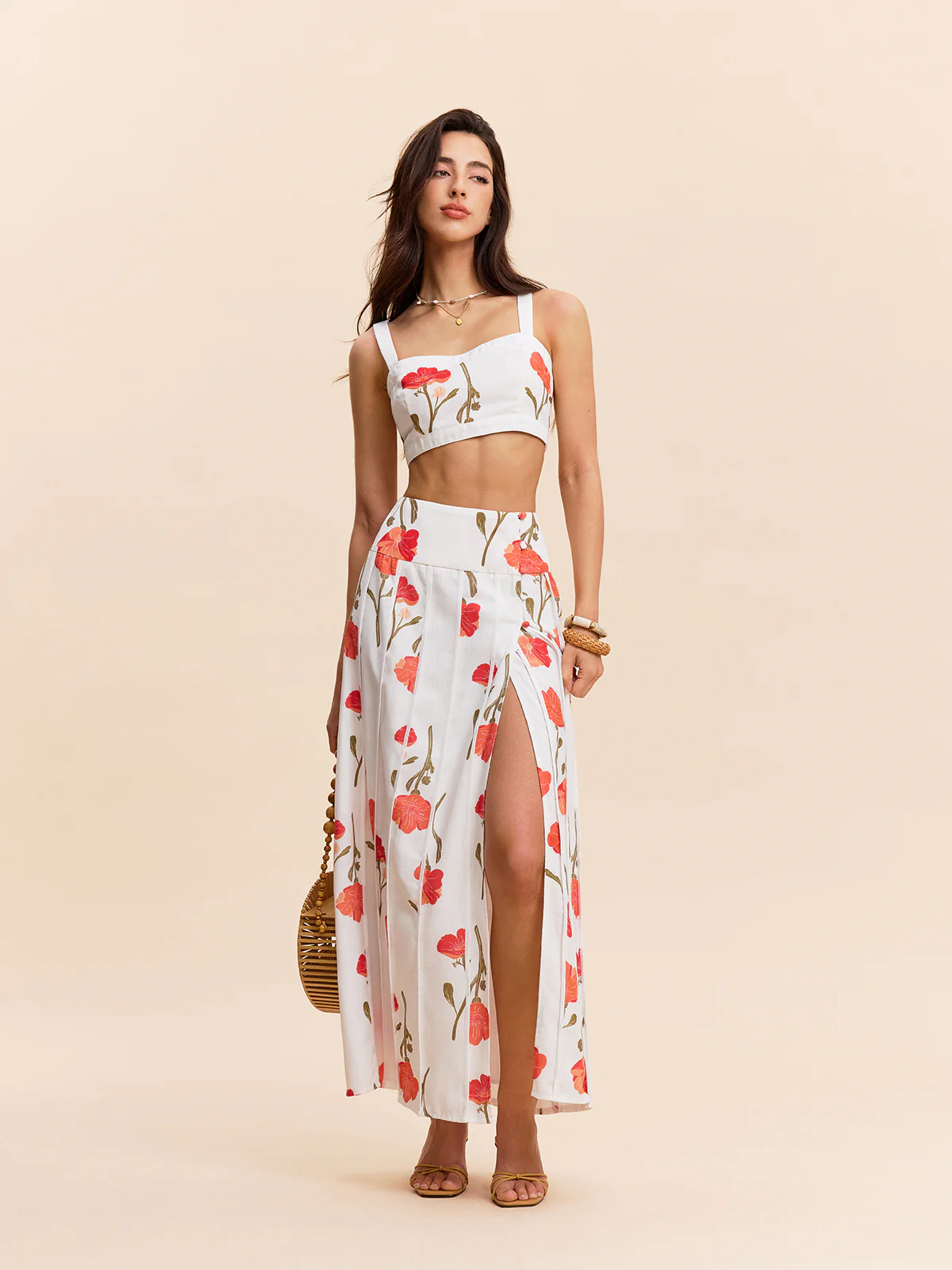 Floral Crop Top With Skirt Set - Takermore