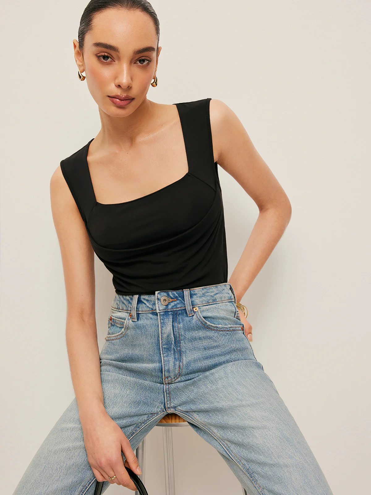 Square Neck Fitted Tank Top - Takermore