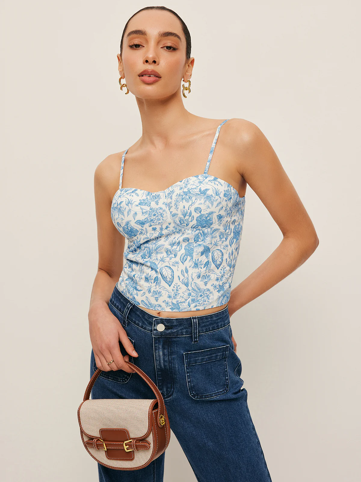 Floral Print Corset Crop Top - Takermore