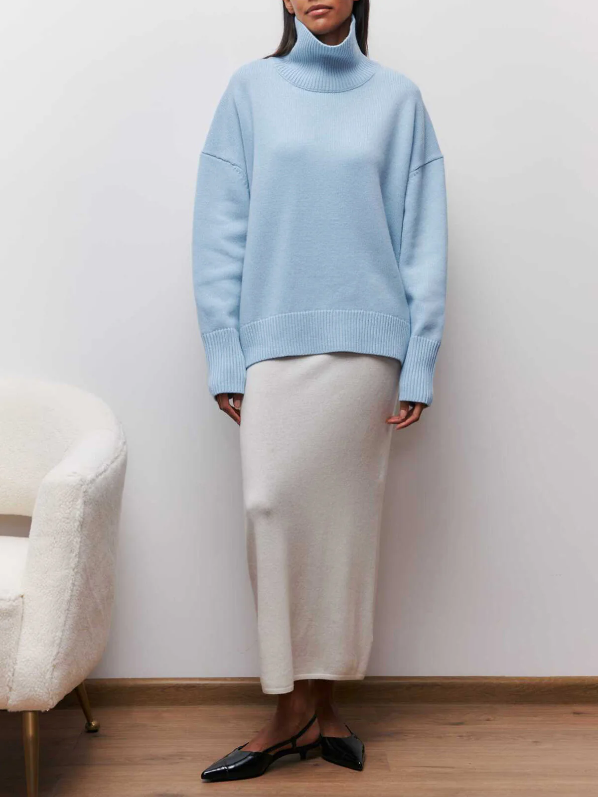 Cloudless Sky Turtleneck Oversized Sweater - Takermore