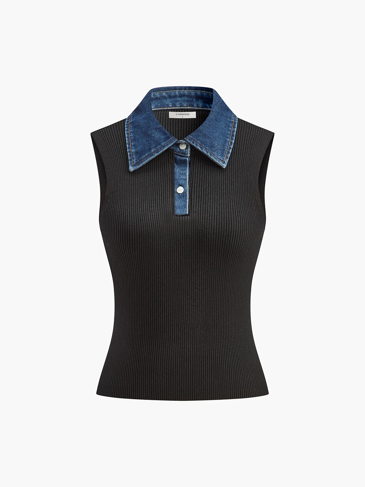 Denim Collar Ribbed Sleeveless Top - Takermore
