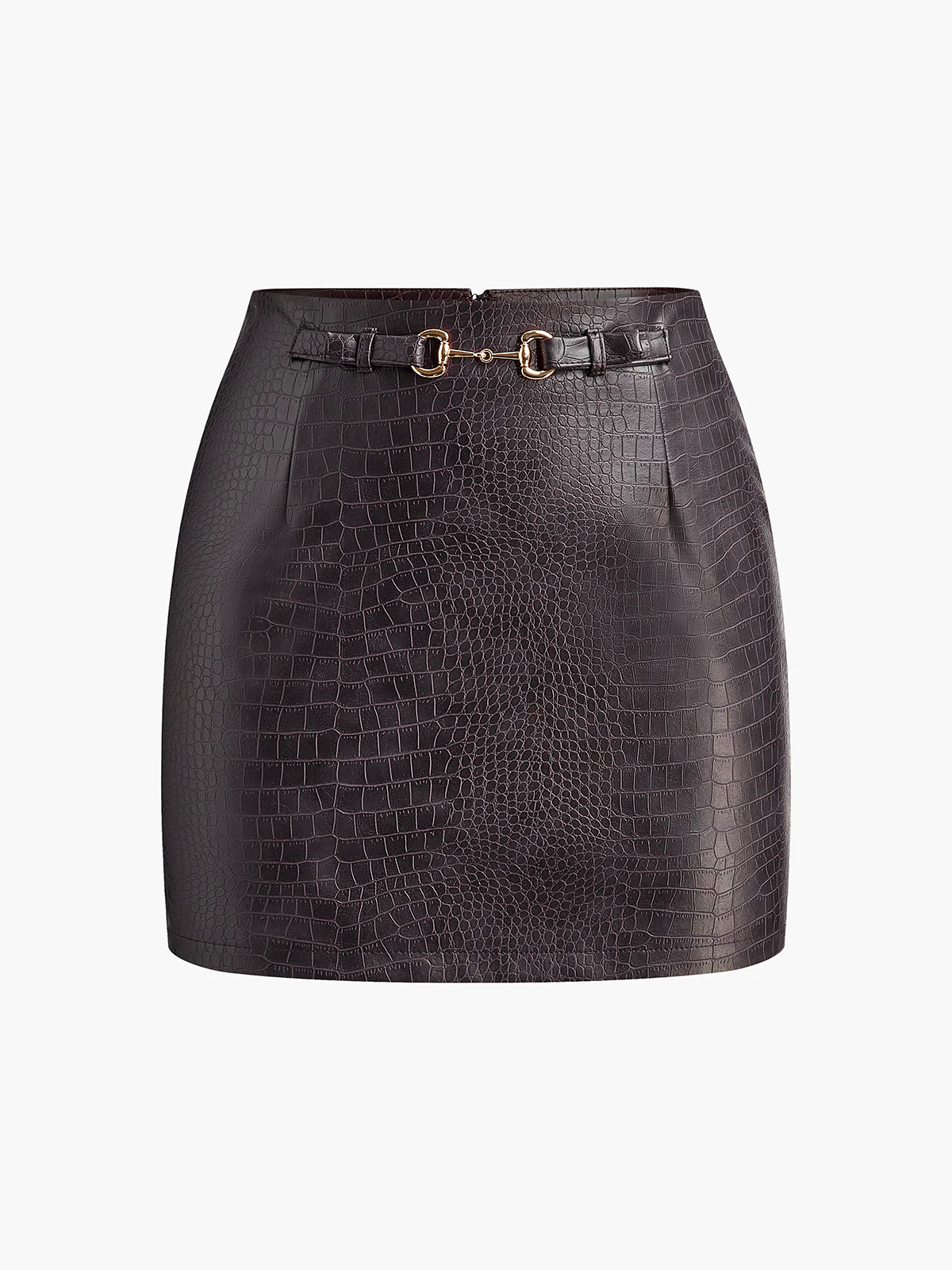Crocodile Embossed Faux Leather Skirt - Takermore