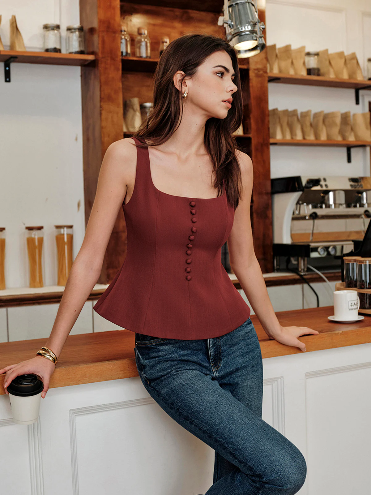 Square-Neck Zipper Tank Top - Takermore