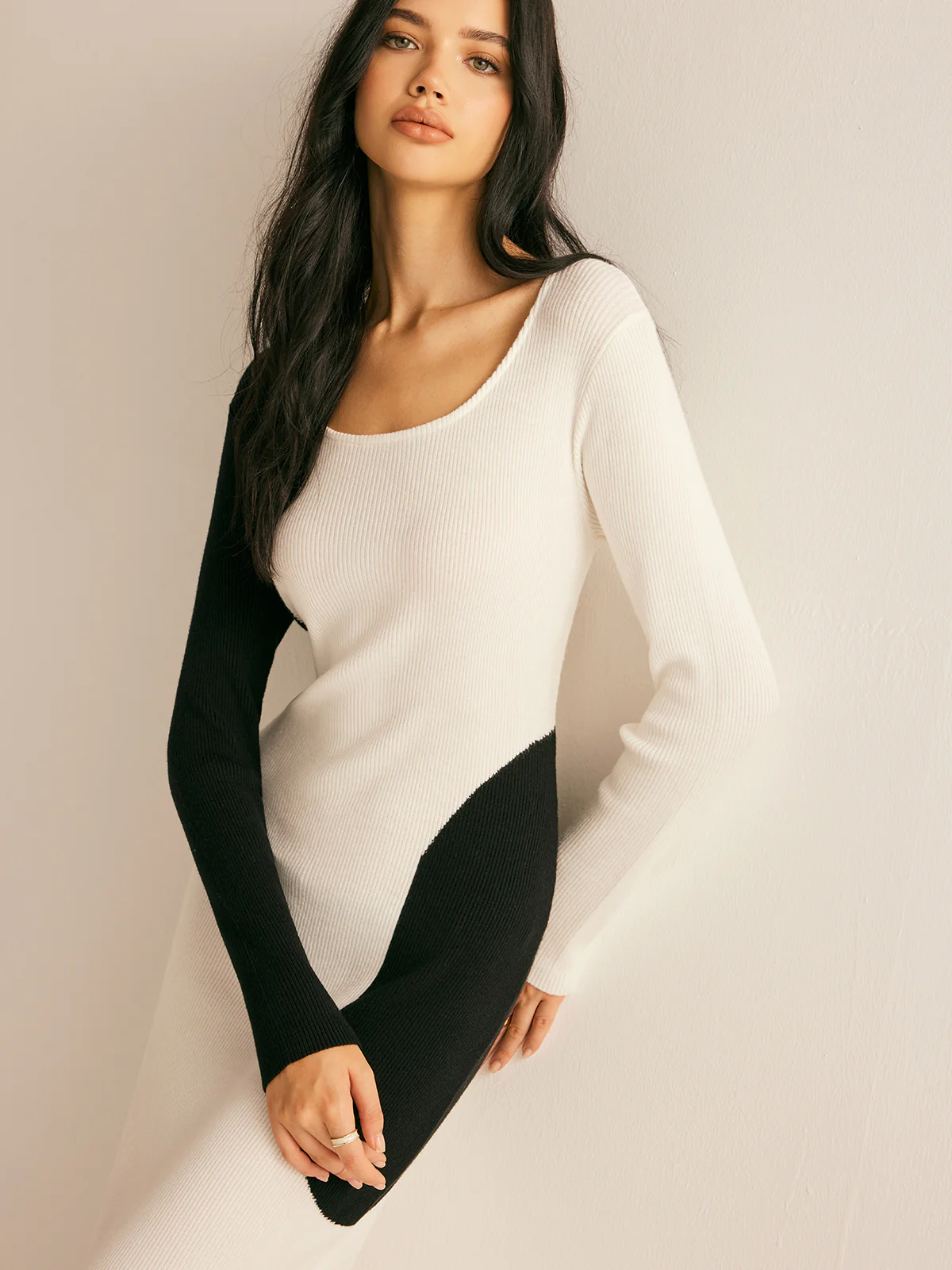 Square Neck Color Block Sweater Dress - Takermore