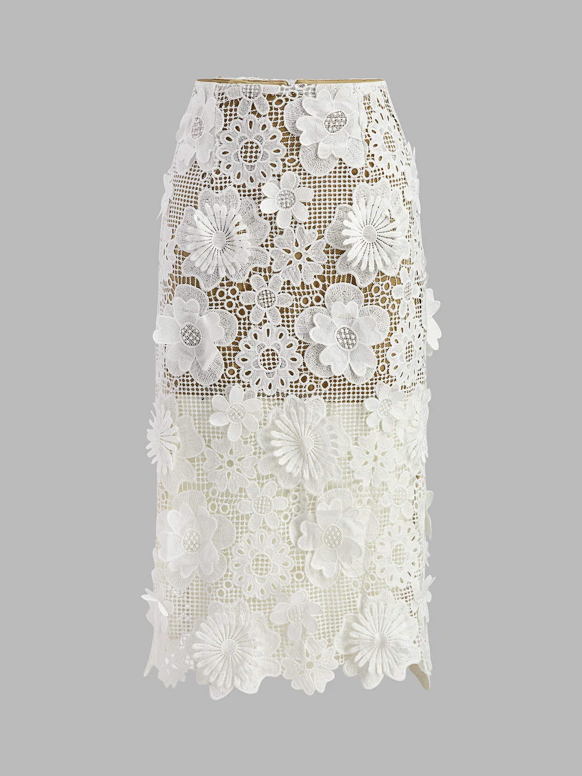 Asymmetrical Floral Lace Top Skirt Set - Takermore