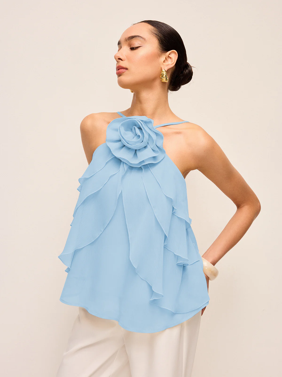 Floral Ruffle Halter Top - Takermore