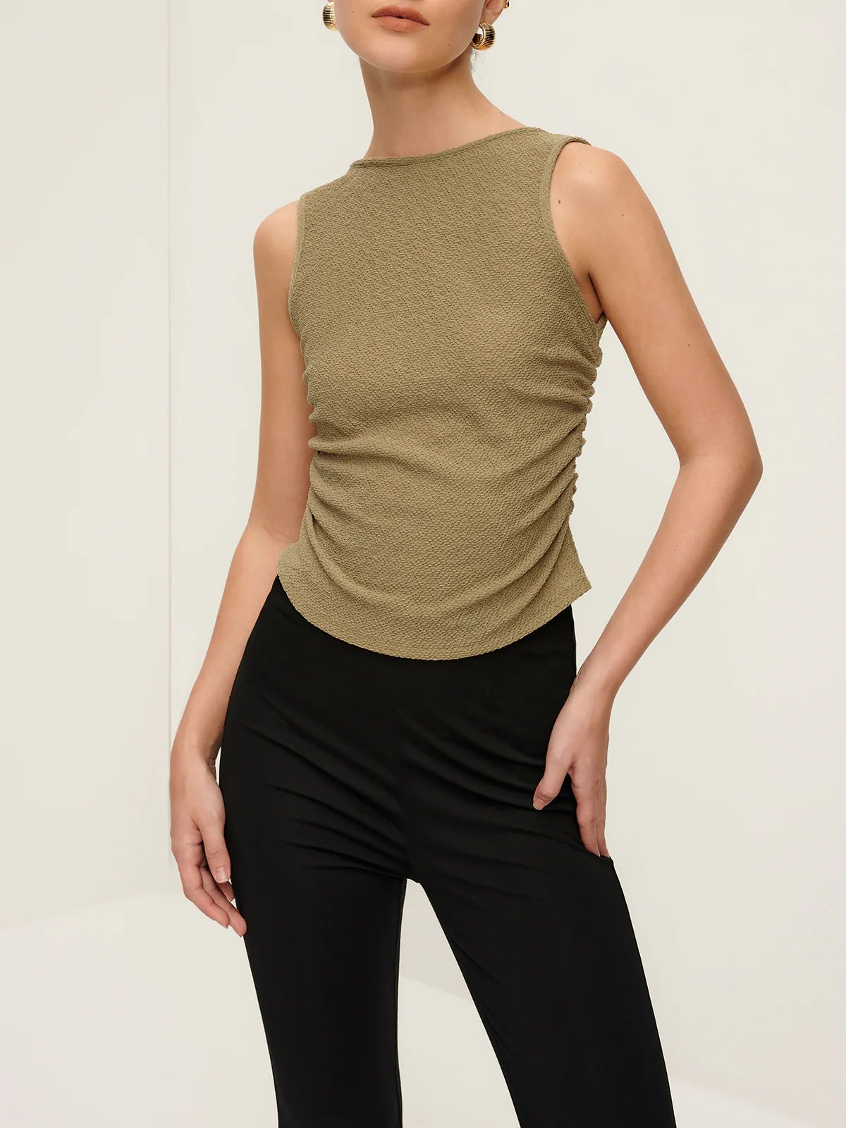 Pleated Tie Back Plisse Tank Top - Takermore